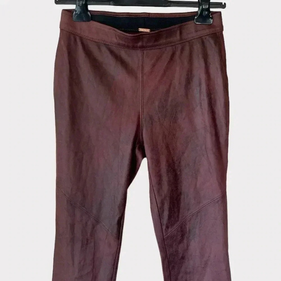 Free People Vegan Suede Pull on Leggings Skinny Pants in Burgundy Size 26 - Picture 5 of 9